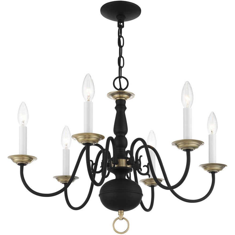 Black Six Light Metal Dimmable Chandelier With Shades