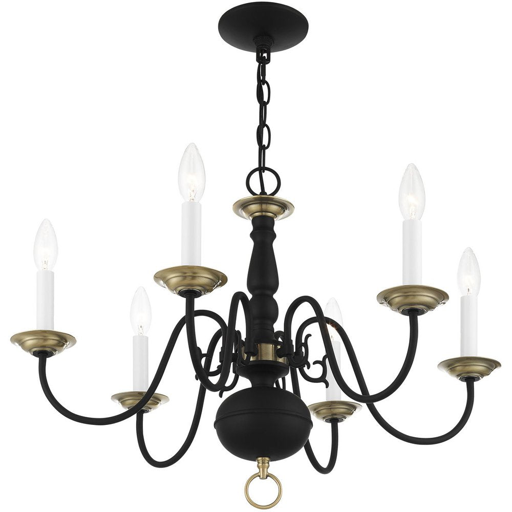 Black Six Light Metal Dimmable Chandelier With Shades