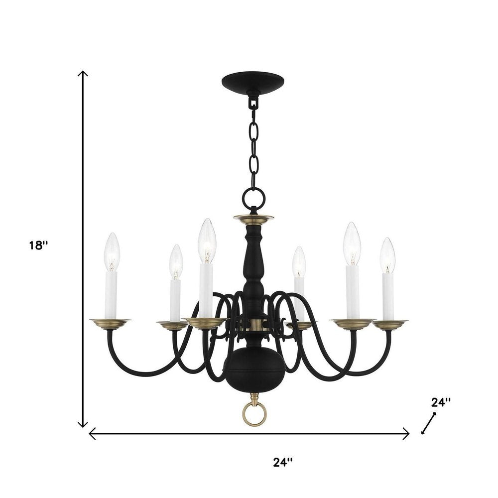 Black Six Light Metal Dimmable Chandelier With Shades