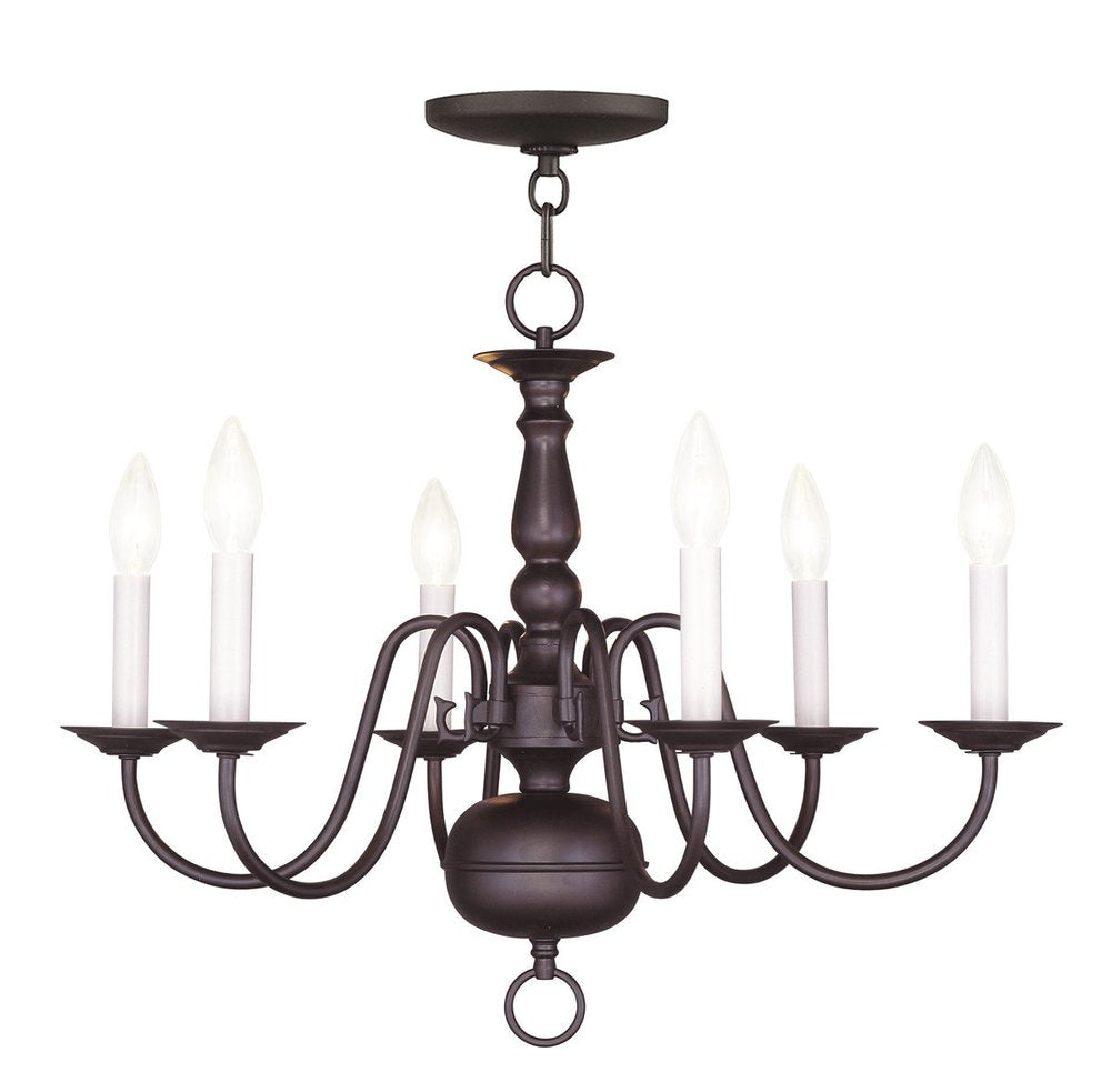 Bronze Six Light Metal Dimmable Chandelier With Shades