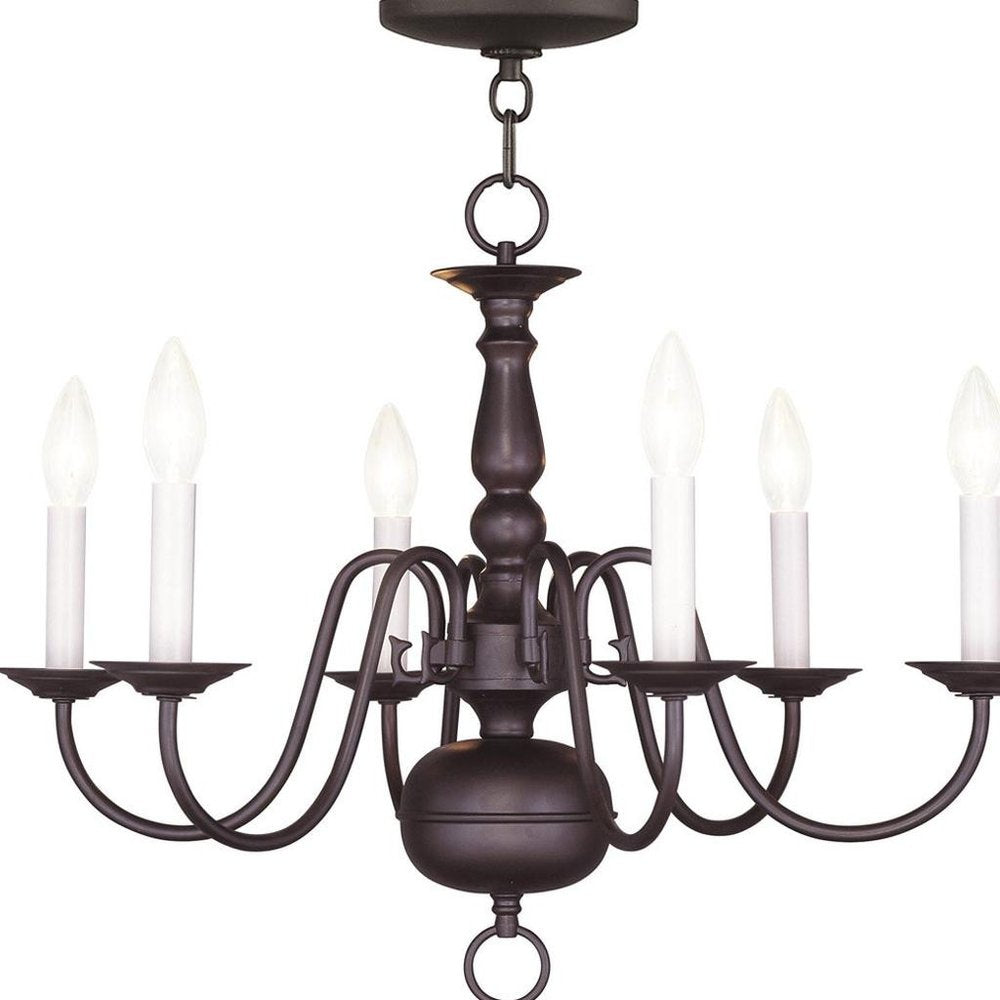 Bronze Six Light Metal Dimmable Chandelier With Shades