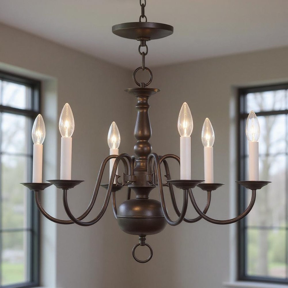 Bronze Six Light Metal Dimmable Chandelier With Shades