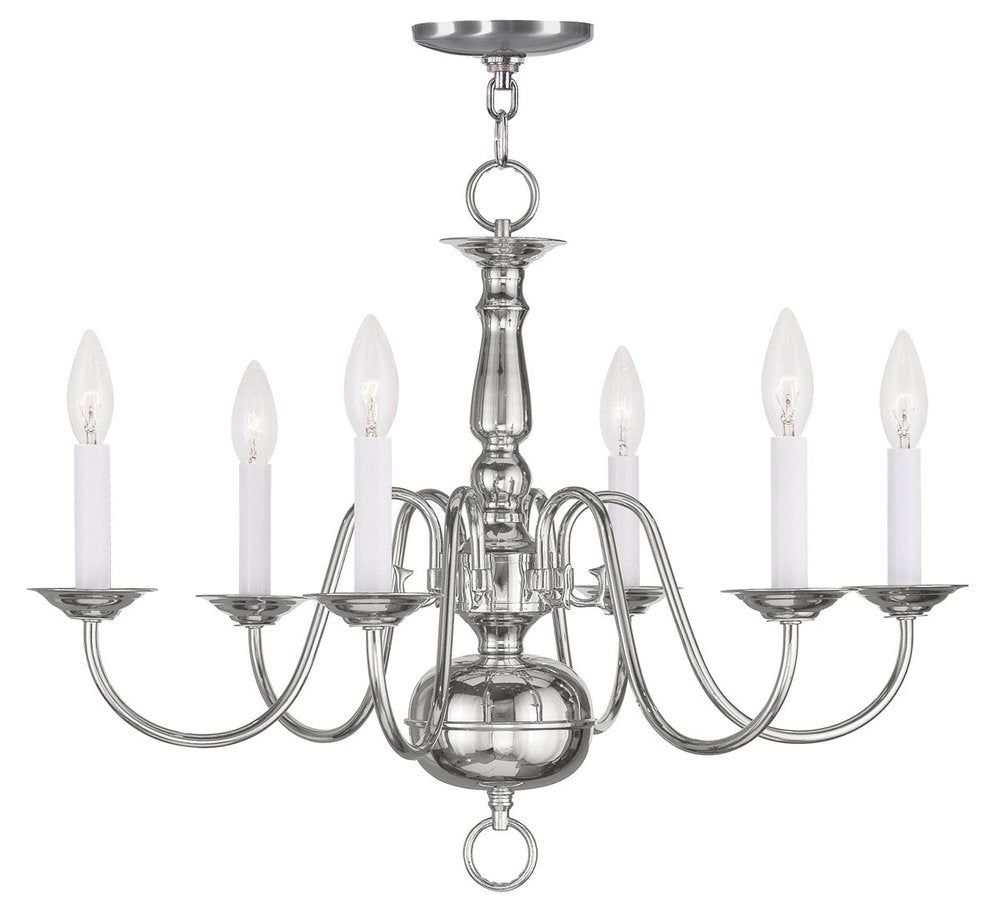 Nickel Six Light Metal Dimmable Chandelier With Shades