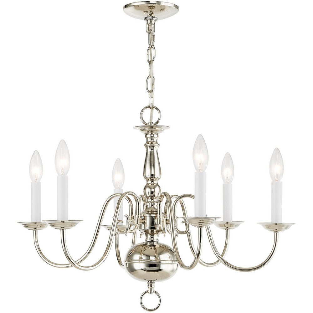 Nickel Six Light Metal Dimmable Chandelier With Shades
