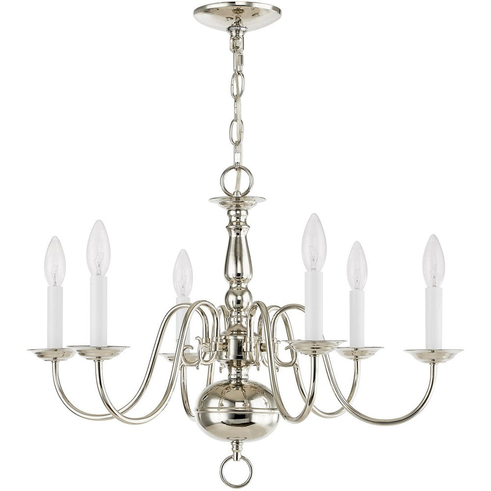 Nickel Six Light Metal Dimmable Chandelier With Shades