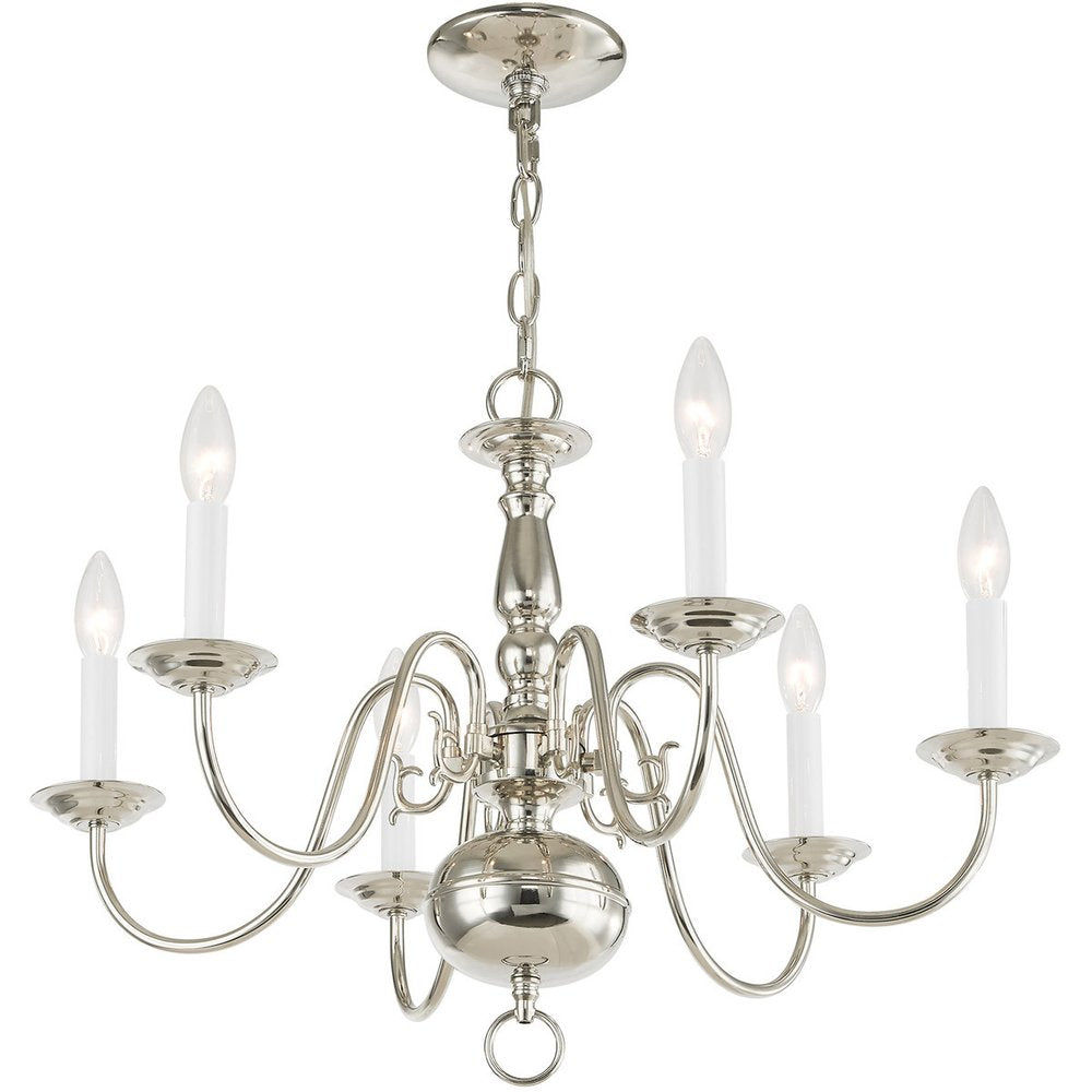 Nickel Six Light Metal Dimmable Chandelier With Shades