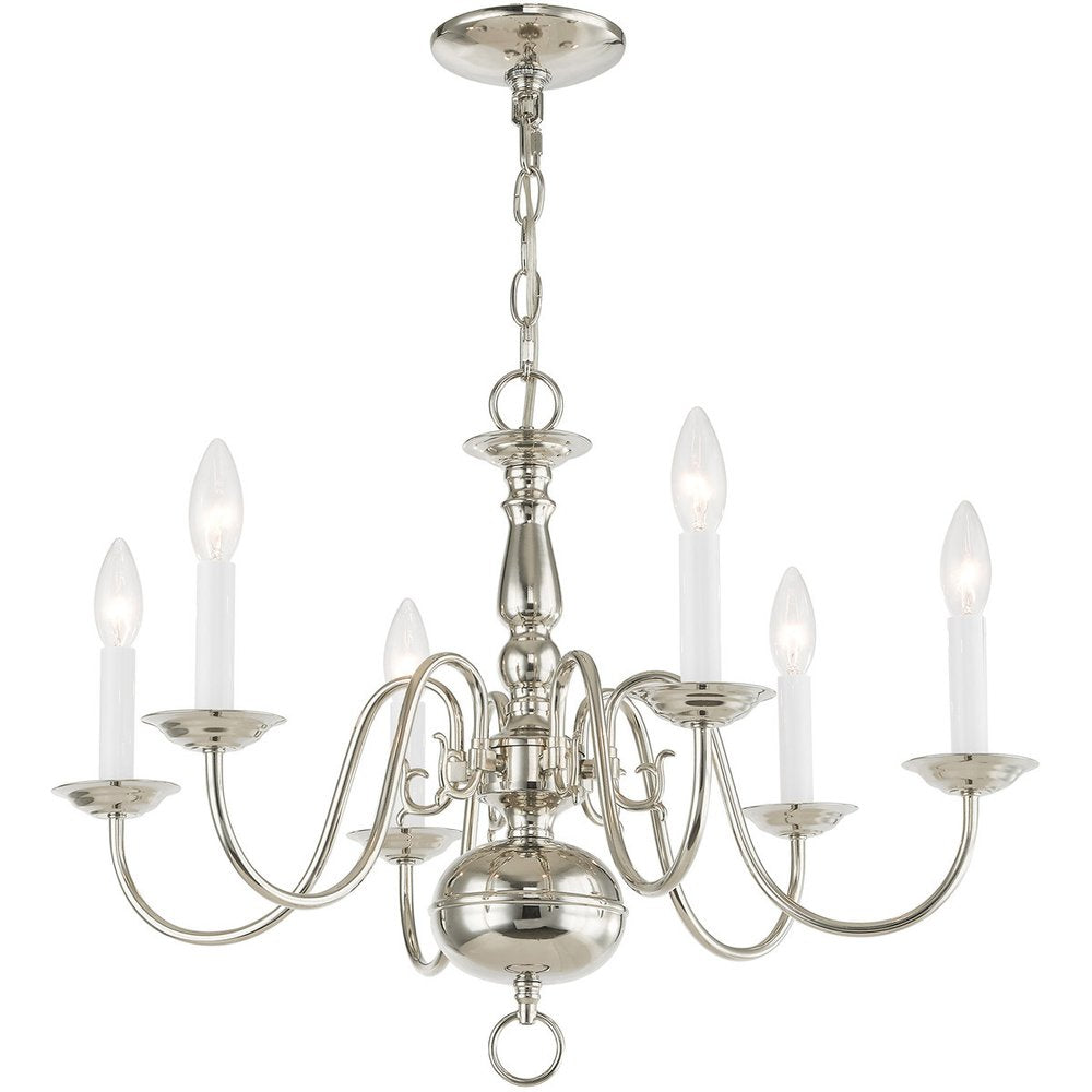 Nickel Six Light Metal Dimmable Chandelier With Shades
