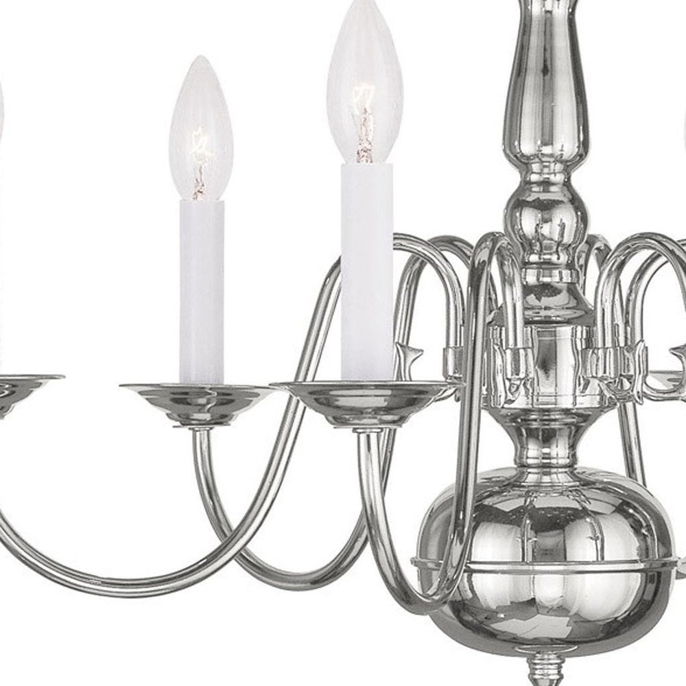 Nickel Six Light Metal Dimmable Chandelier With Shades