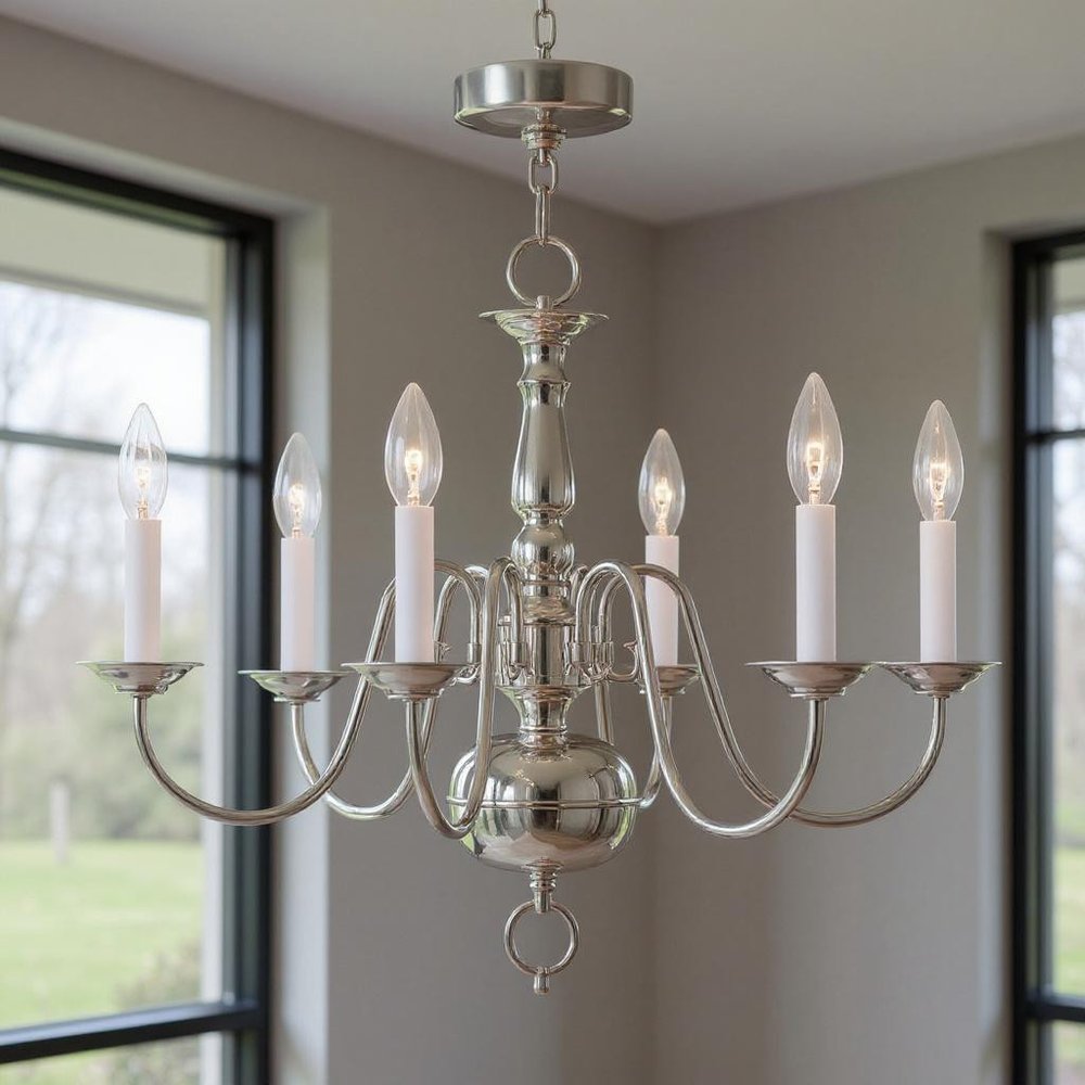 Nickel Six Light Metal Dimmable Chandelier With Shades