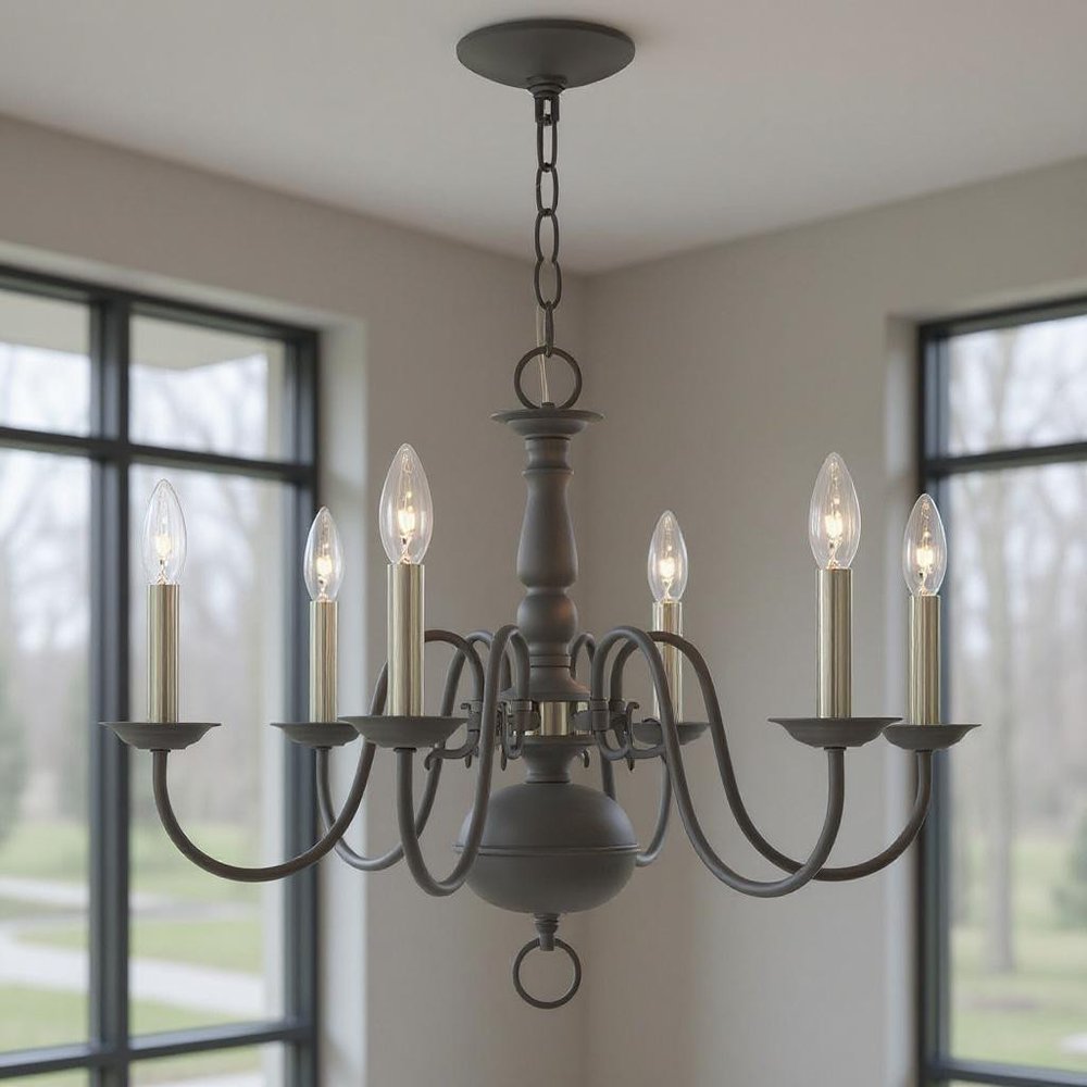 Gray Six Light Metal Dimmable Chandelier With Shades