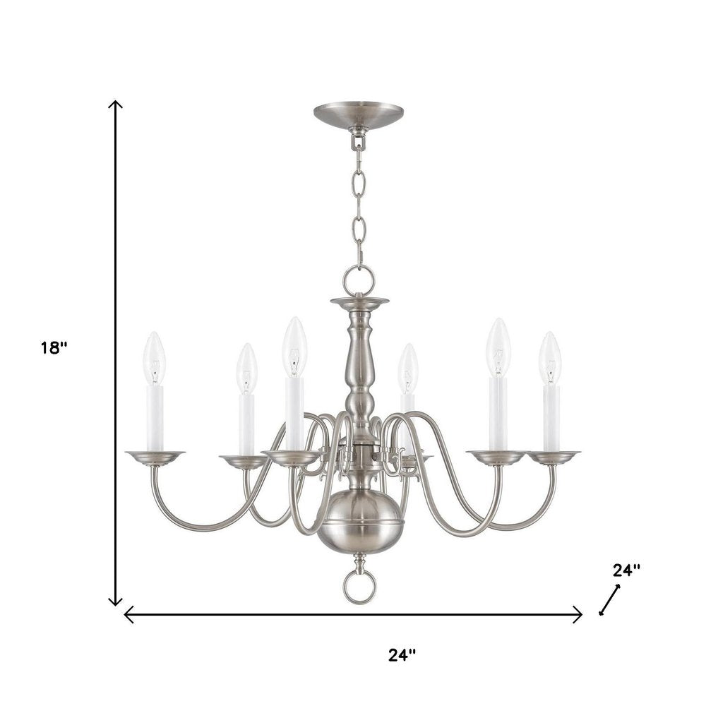 Nickel Six Light Metal Dimmable Chandelier With Shades