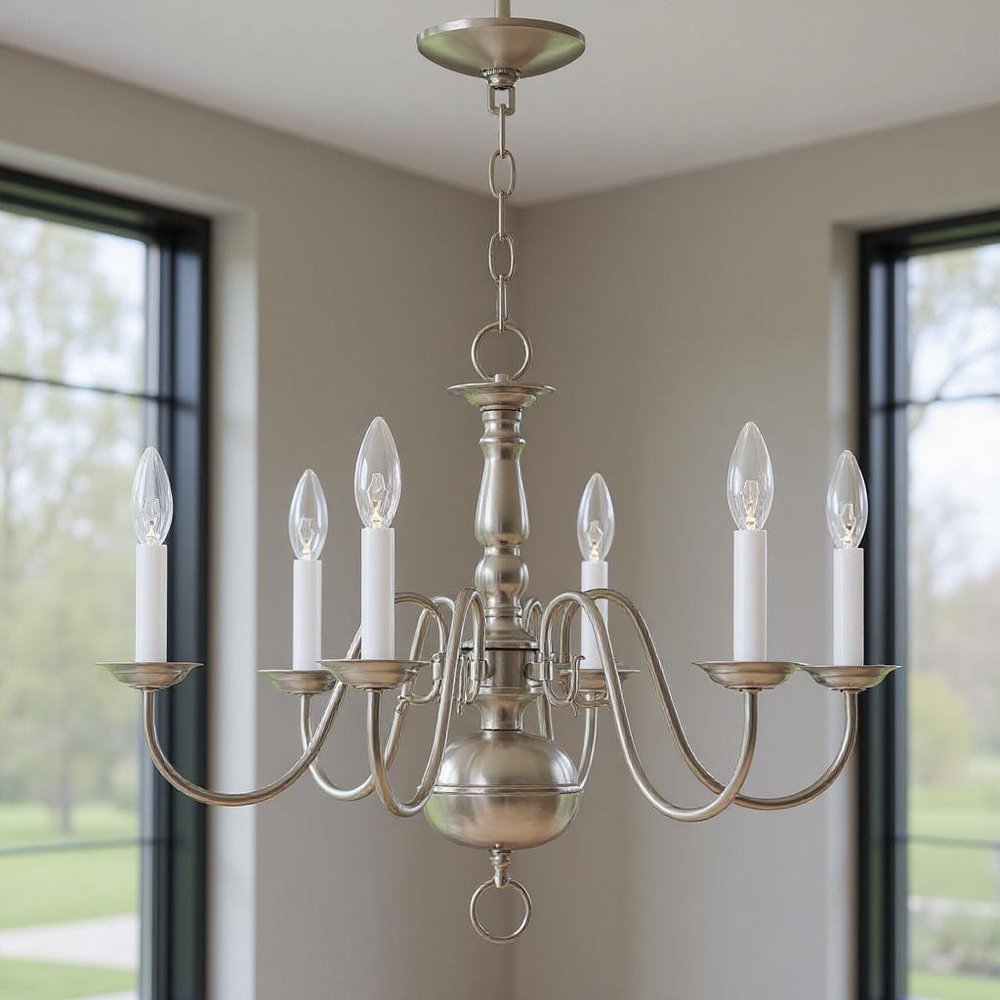 Nickel Six Light Metal Dimmable Chandelier With Shades