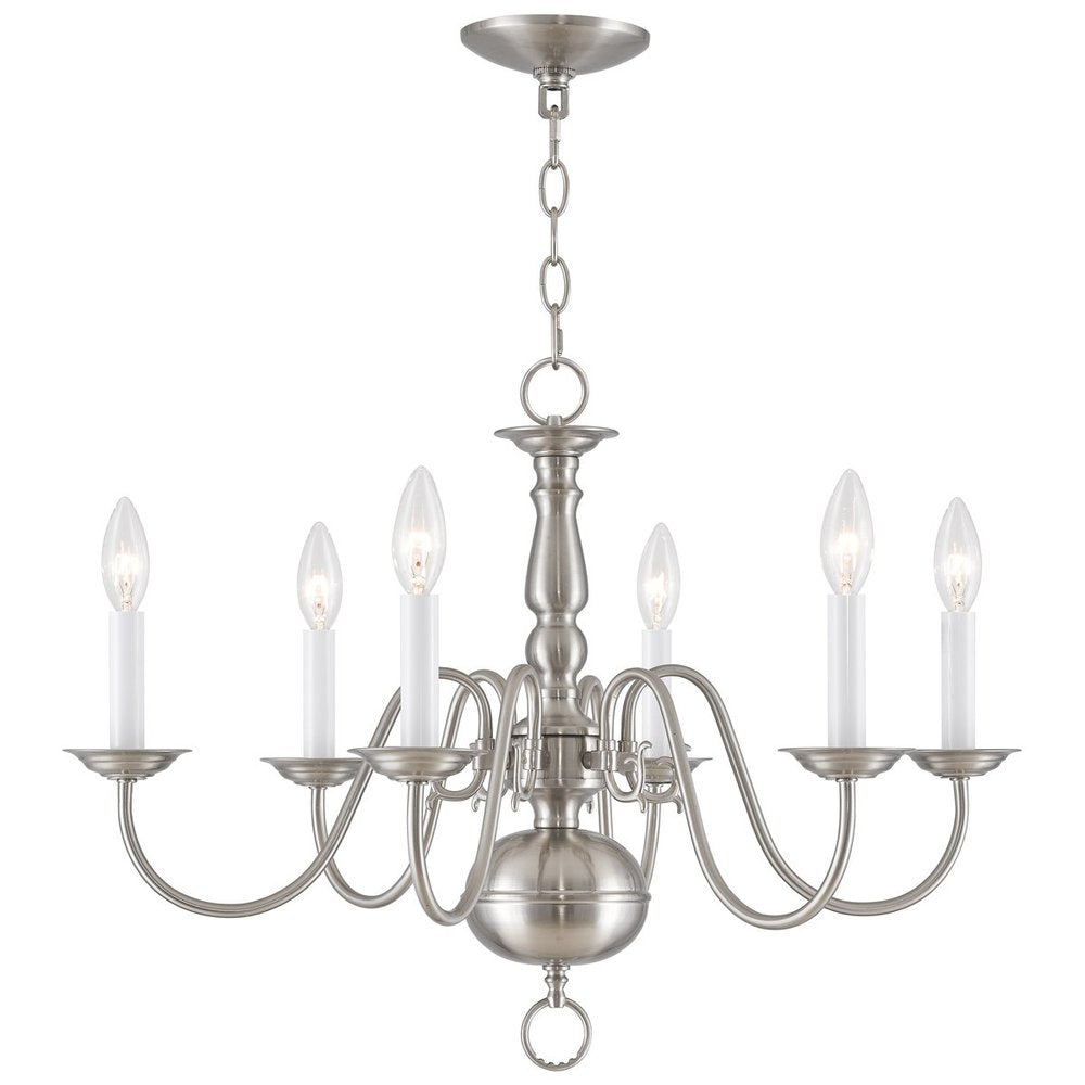 Nickel Six Light Metal Dimmable Chandelier With Shades