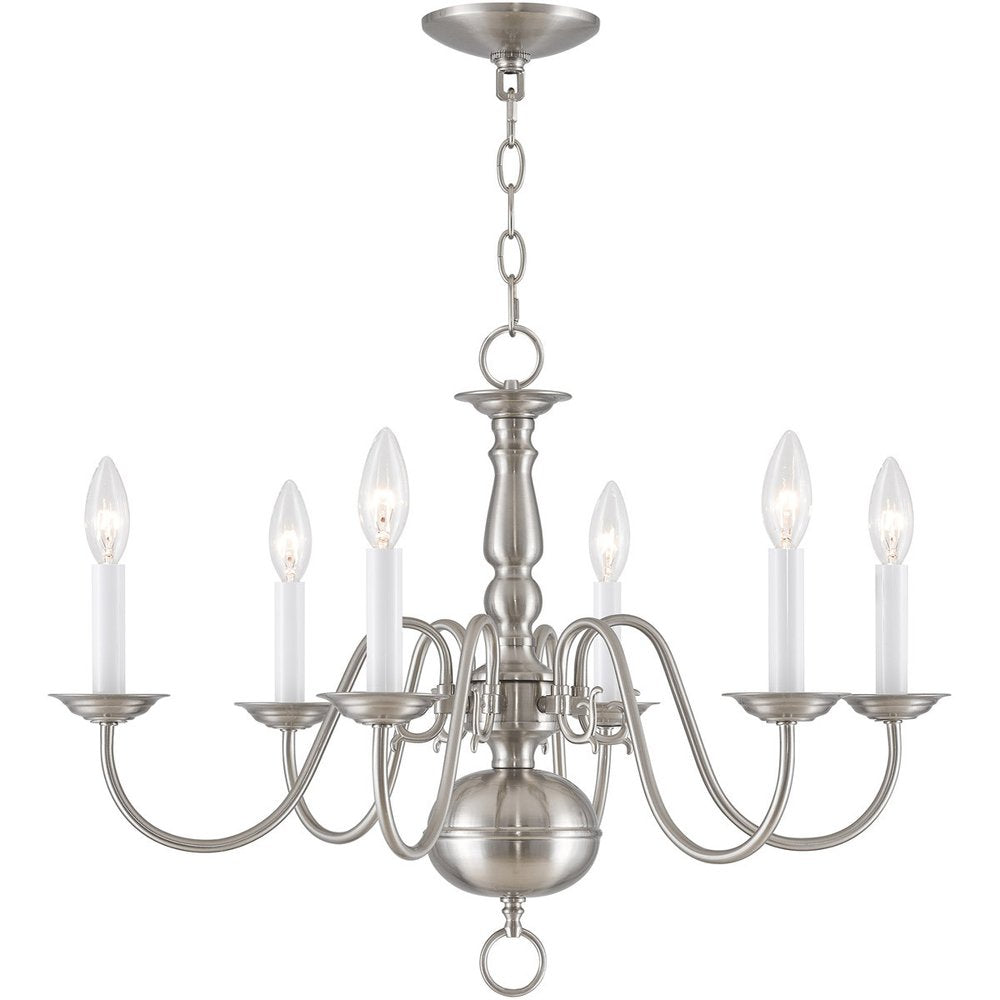 Nickel Six Light Metal Dimmable Chandelier With Shades