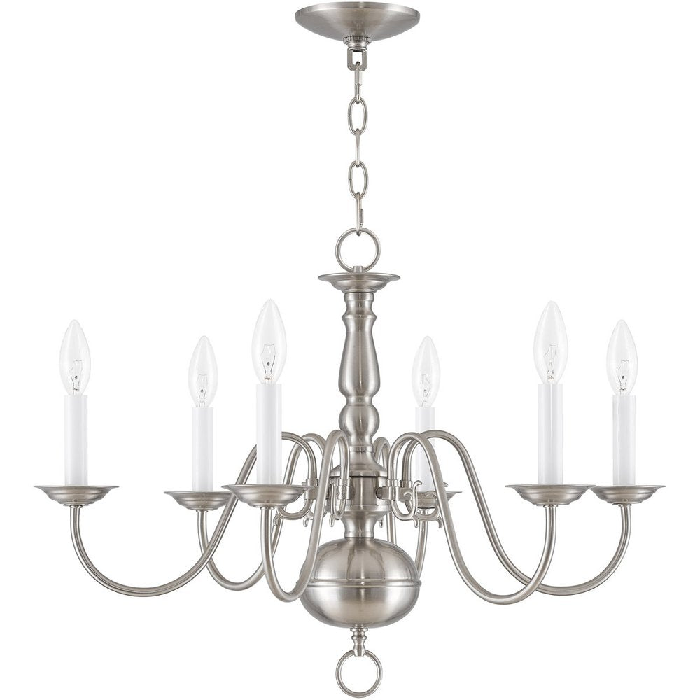 Nickel Six Light Metal Dimmable Chandelier With Shades