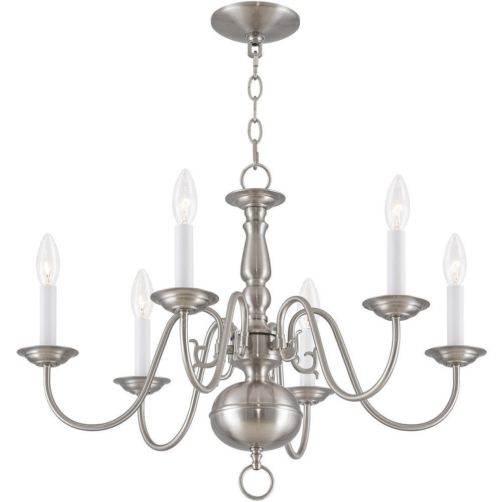 Nickel Six Light Metal Dimmable Chandelier With Shades