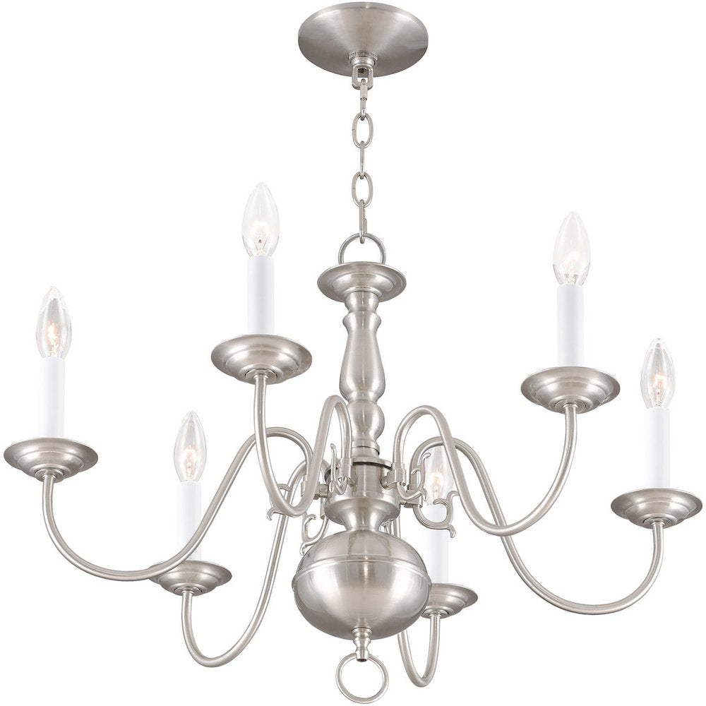 Nickel Six Light Metal Dimmable Chandelier With Shades
