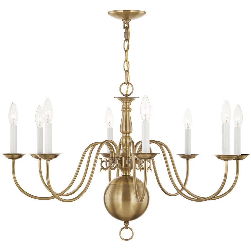 Antiqued Brass Eight Light Metal Dimmable Chandelier With Shades