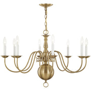 Antiqued Brass Eight Light Metal Dimmable Chandelier With Shades