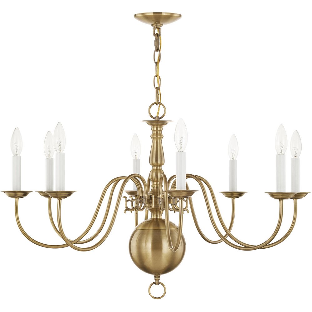 Antiqued Brass Eight Light Metal Dimmable Chandelier With Shades