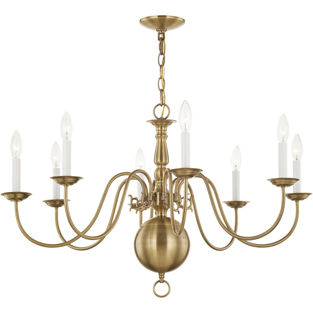 Antiqued Brass Eight Light Metal Dimmable Chandelier With Shades