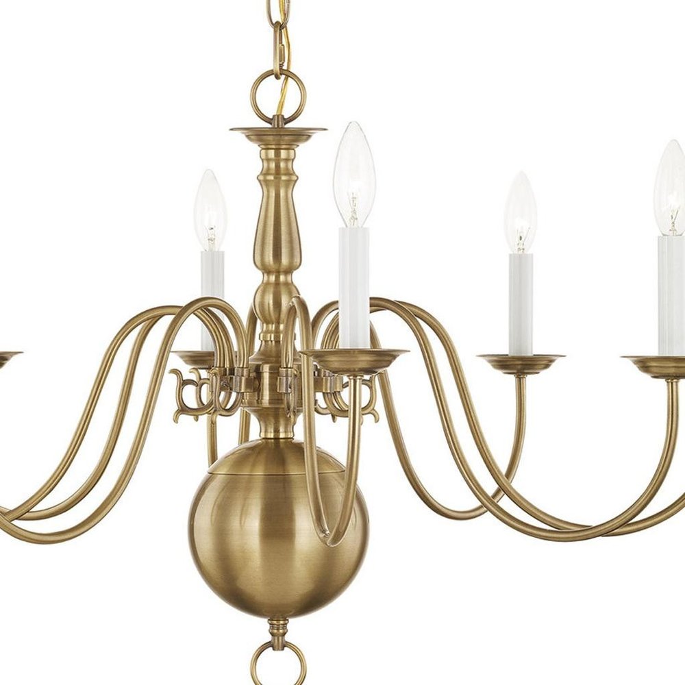 Antiqued Brass Eight Light Metal Dimmable Chandelier With Shades