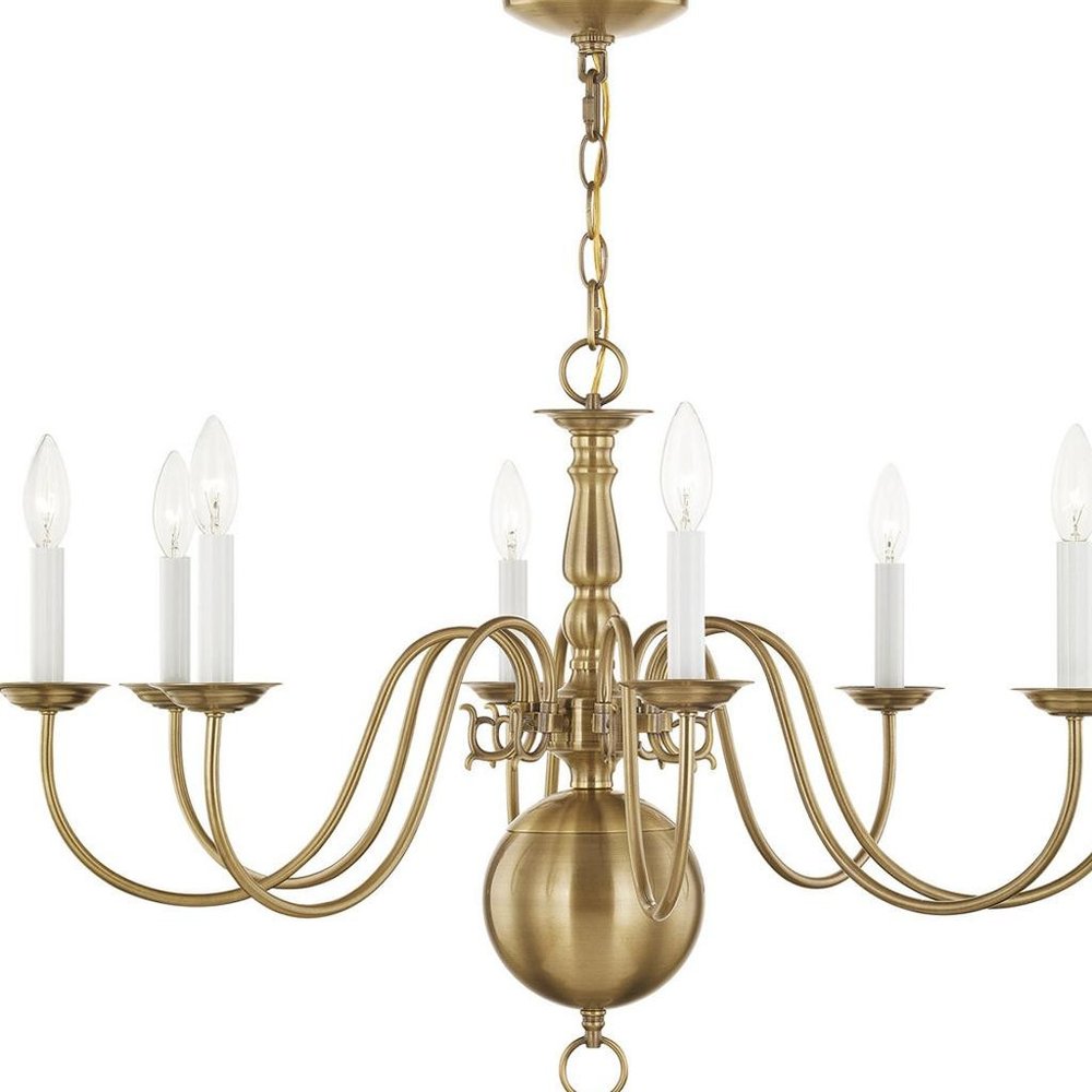 Antiqued Brass Eight Light Metal Dimmable Chandelier With Shades