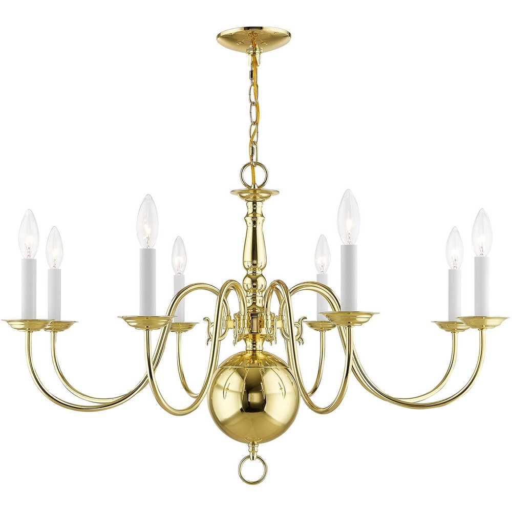 Brass Eight Light Metal Dimmable Chandelier With Shades