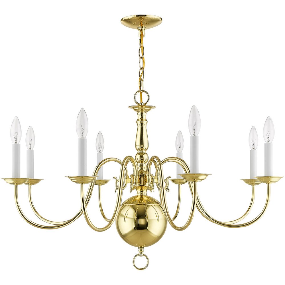 Brass Eight Light Metal Dimmable Chandelier With Shades