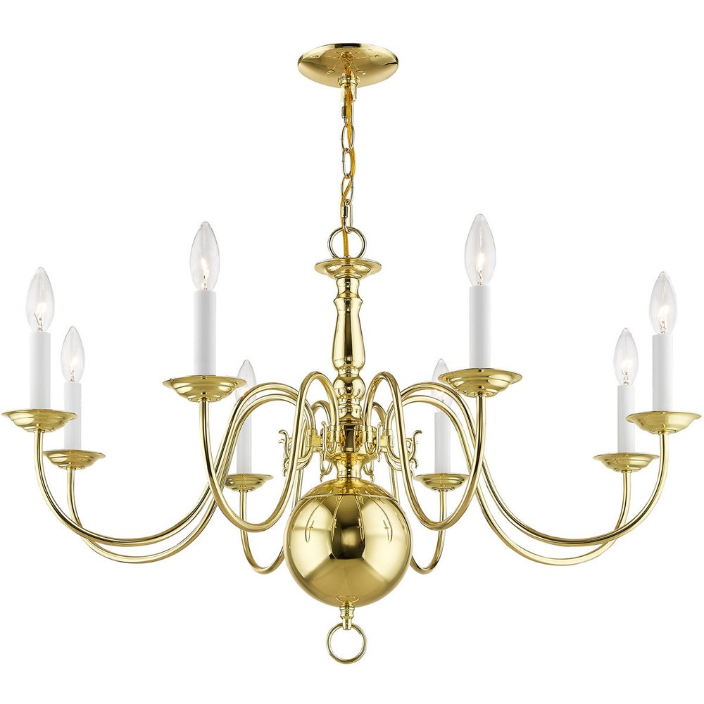Brass Eight Light Metal Dimmable Chandelier With Shades