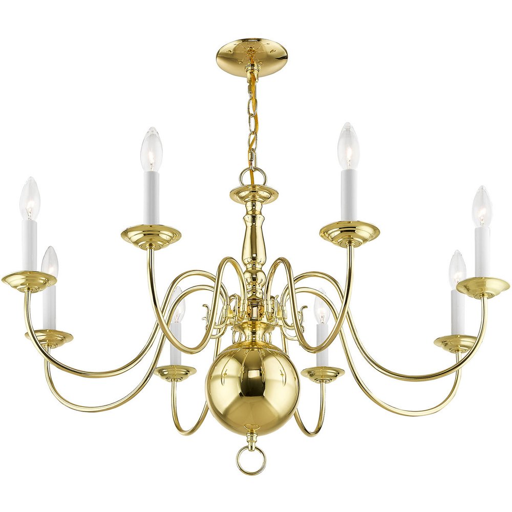 Brass Eight Light Metal Dimmable Chandelier With Shades