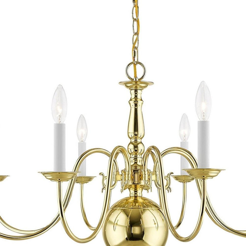 Brass Eight Light Metal Dimmable Chandelier With Shades