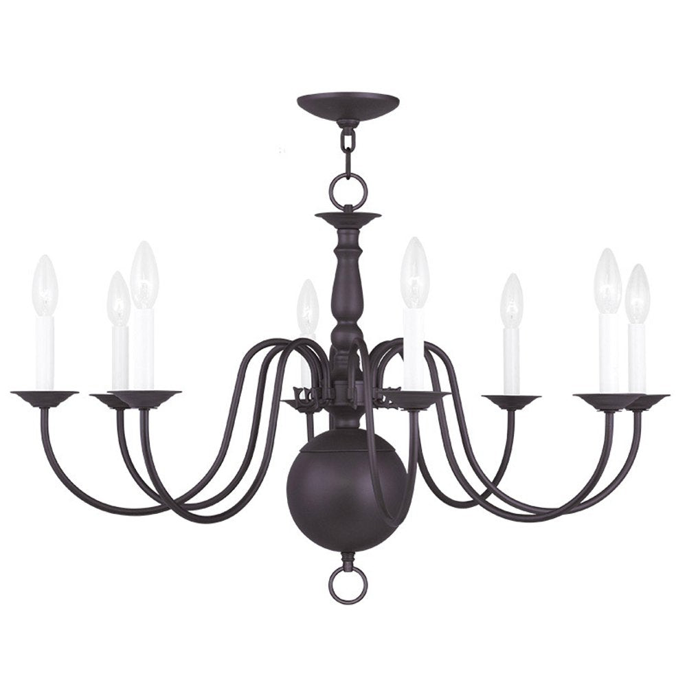 Bronze Eight Light Metal Dimmable Chandelier With Shades
