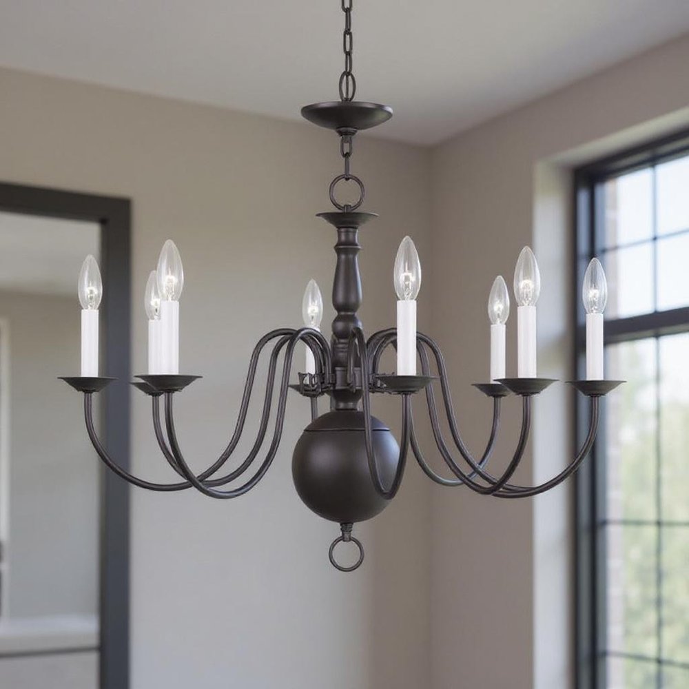 Bronze Eight Light Metal Dimmable Chandelier With Shades