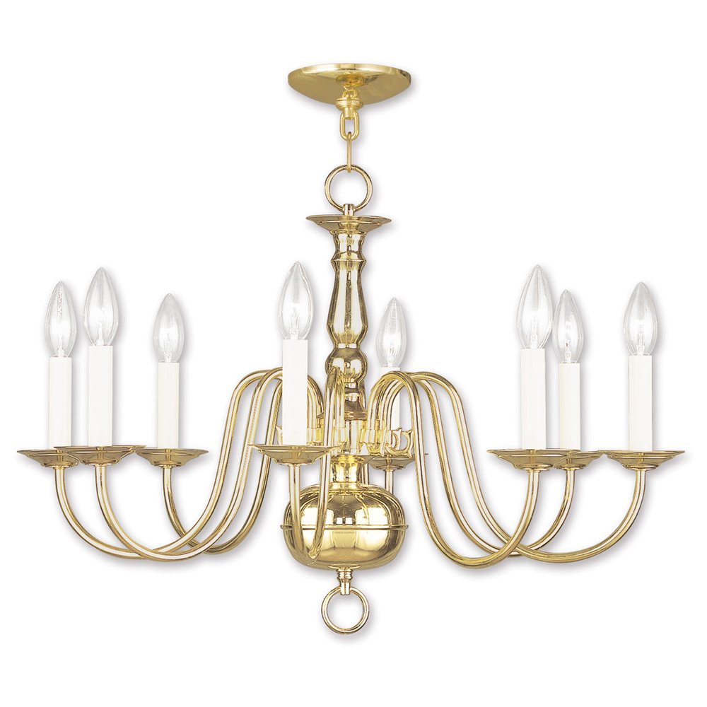 Brass Eight Light Metal Dimmable Chandelier With Shades