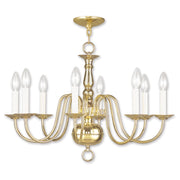 Brass Eight Light Metal Dimmable Chandelier With Shades