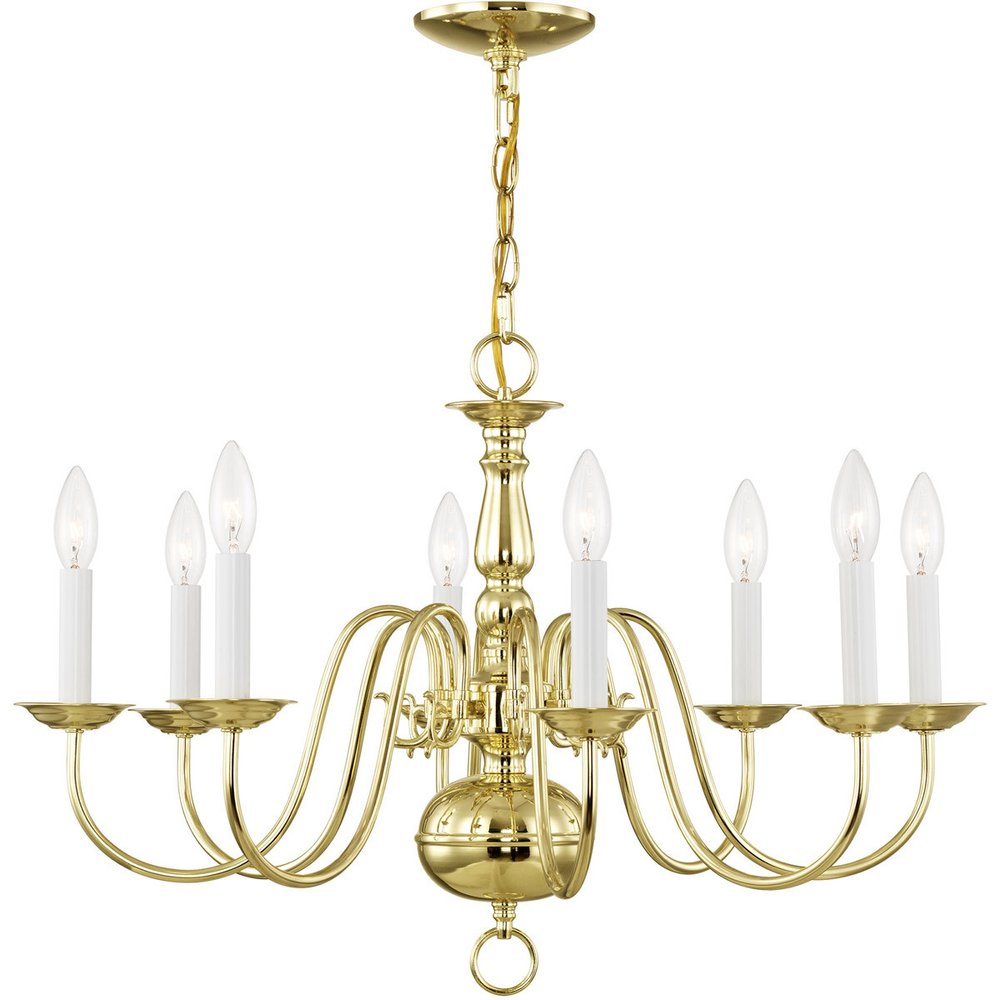 Brass Eight Light Metal Dimmable Chandelier With Shades