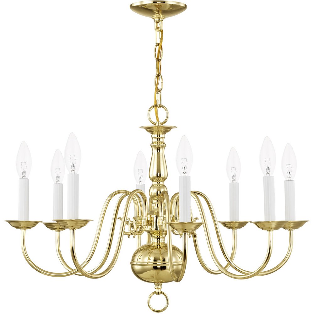 Brass Eight Light Metal Dimmable Chandelier With Shades