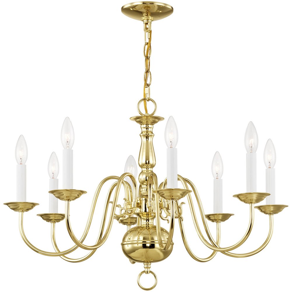 Brass Eight Light Metal Dimmable Chandelier With Shades