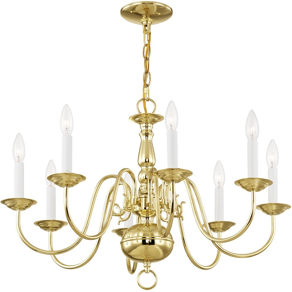 Brass Eight Light Metal Dimmable Chandelier With Shades