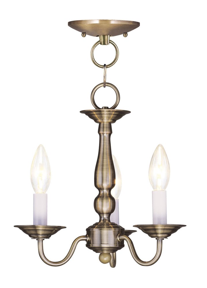 Antiqued Brass Three Light Metal Dimmable Chandelier With Shades