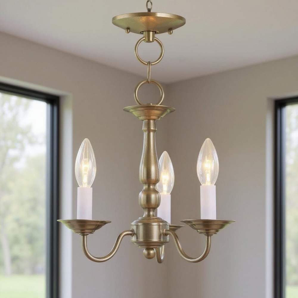 Antiqued Brass Three Light Metal Dimmable Chandelier With Shades