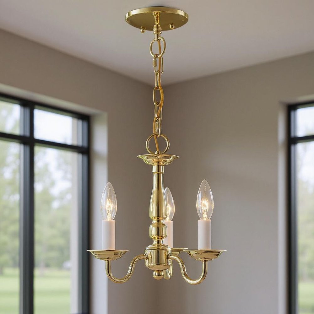 Brass Three Light Metal Dimmable Chandelier With Shades