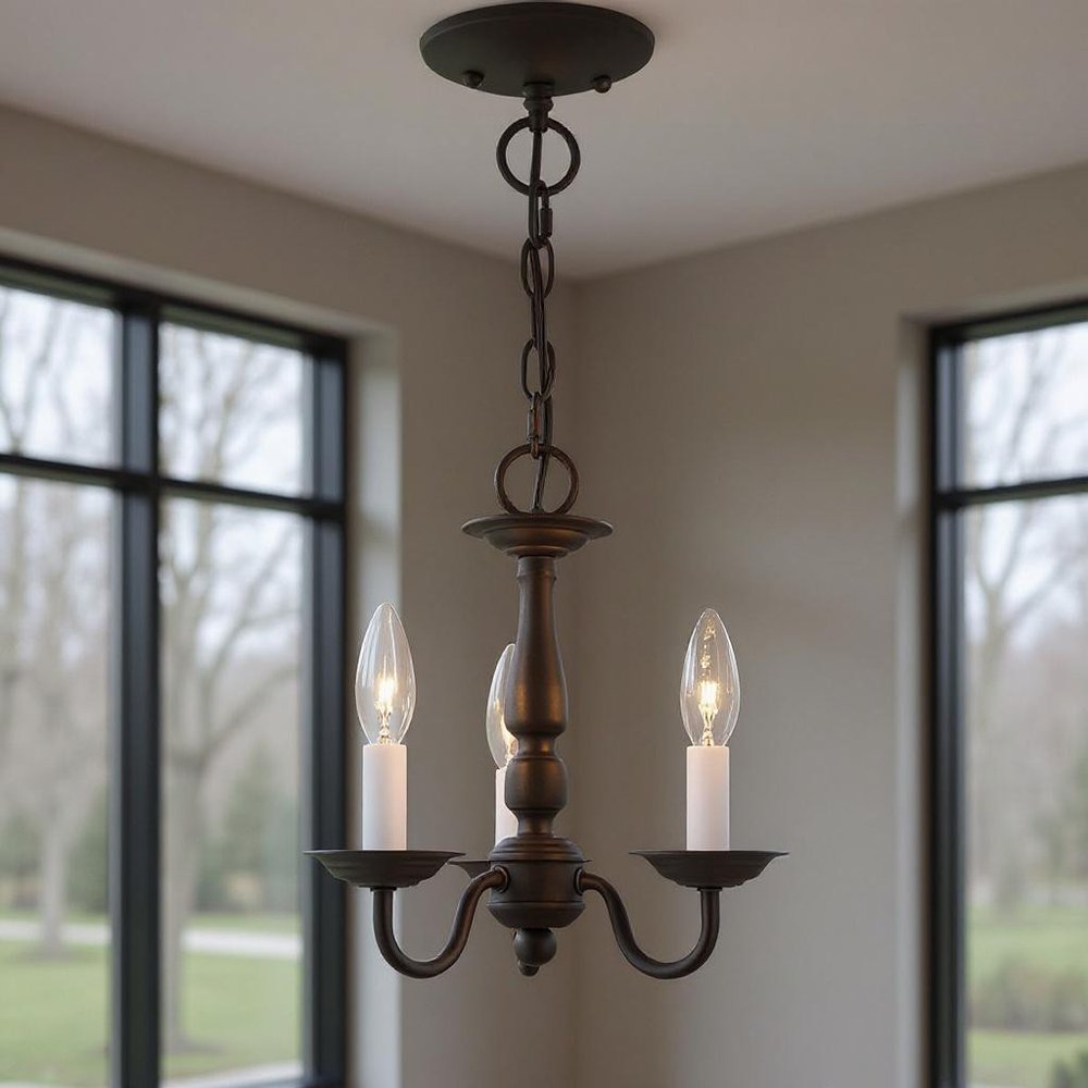 Bronze Three Light Metal Dimmable Chandelier With Shades