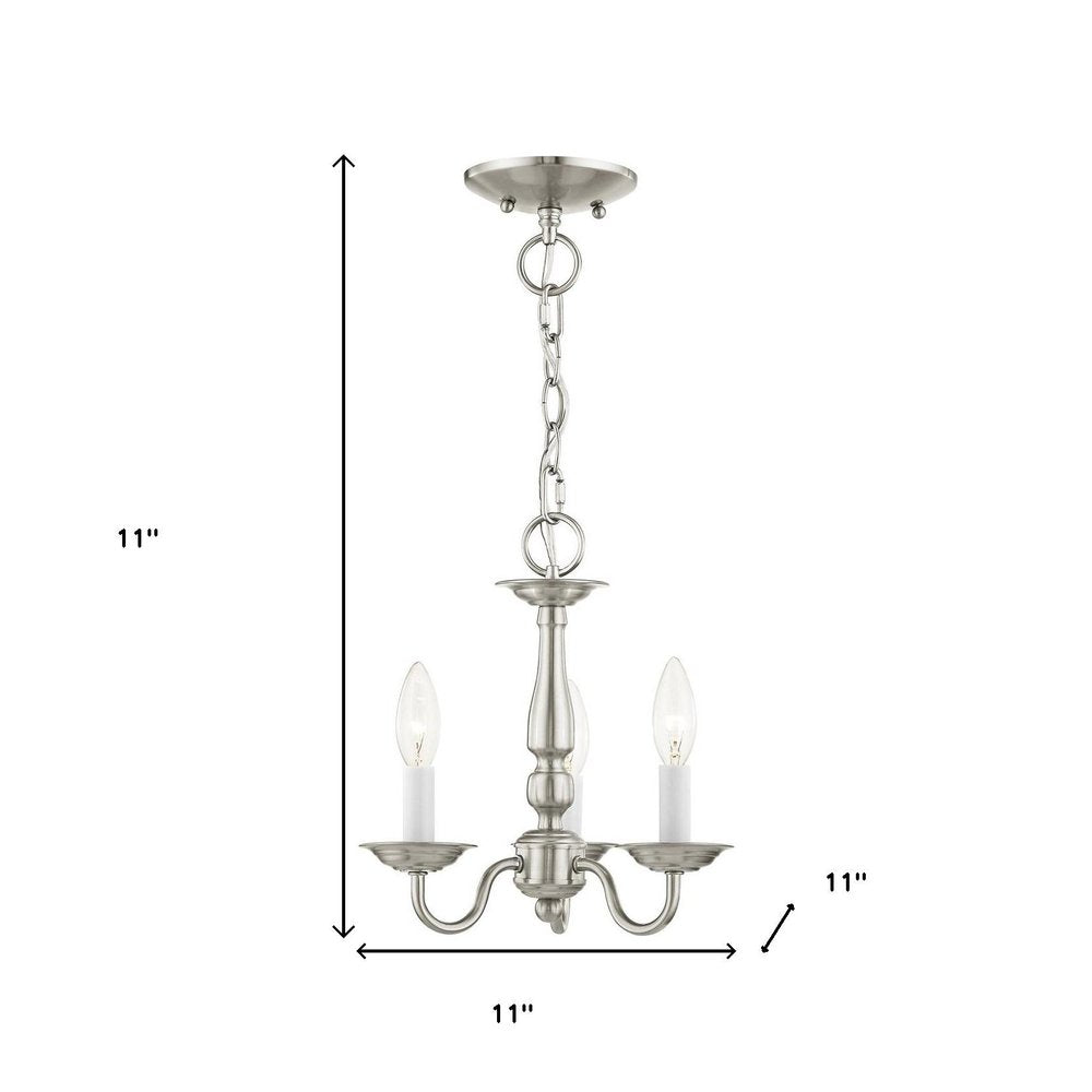 Nickel Three Light Metal Dimmable Chandelier With Shades