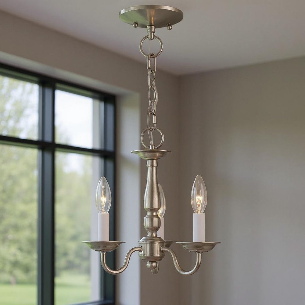 Nickel Three Light Metal Dimmable Chandelier With Shades
