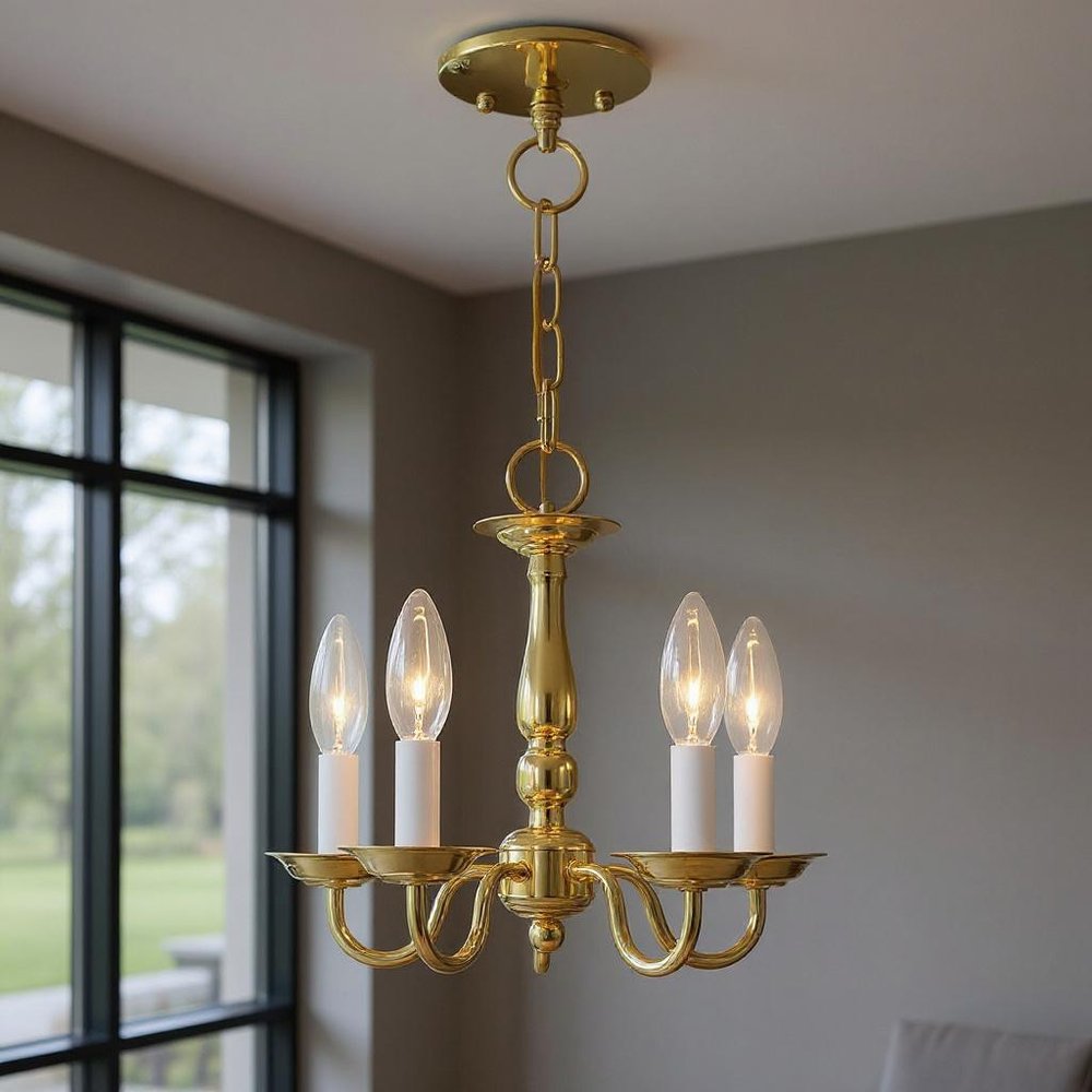 Brass Five Light Metal Dimmable Chandelier With Shades
