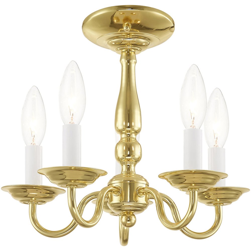 Brass Five Light Metal Dimmable Chandelier With Shades