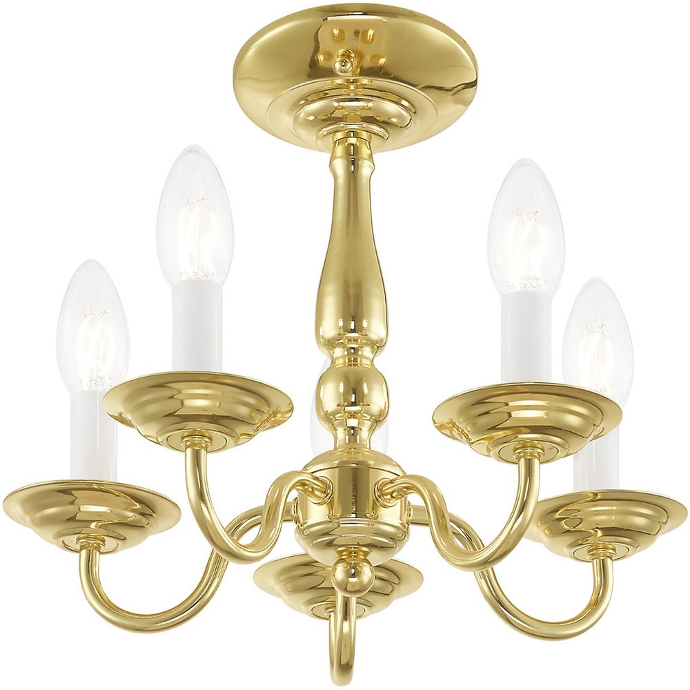 Brass Five Light Metal Dimmable Chandelier With Shades