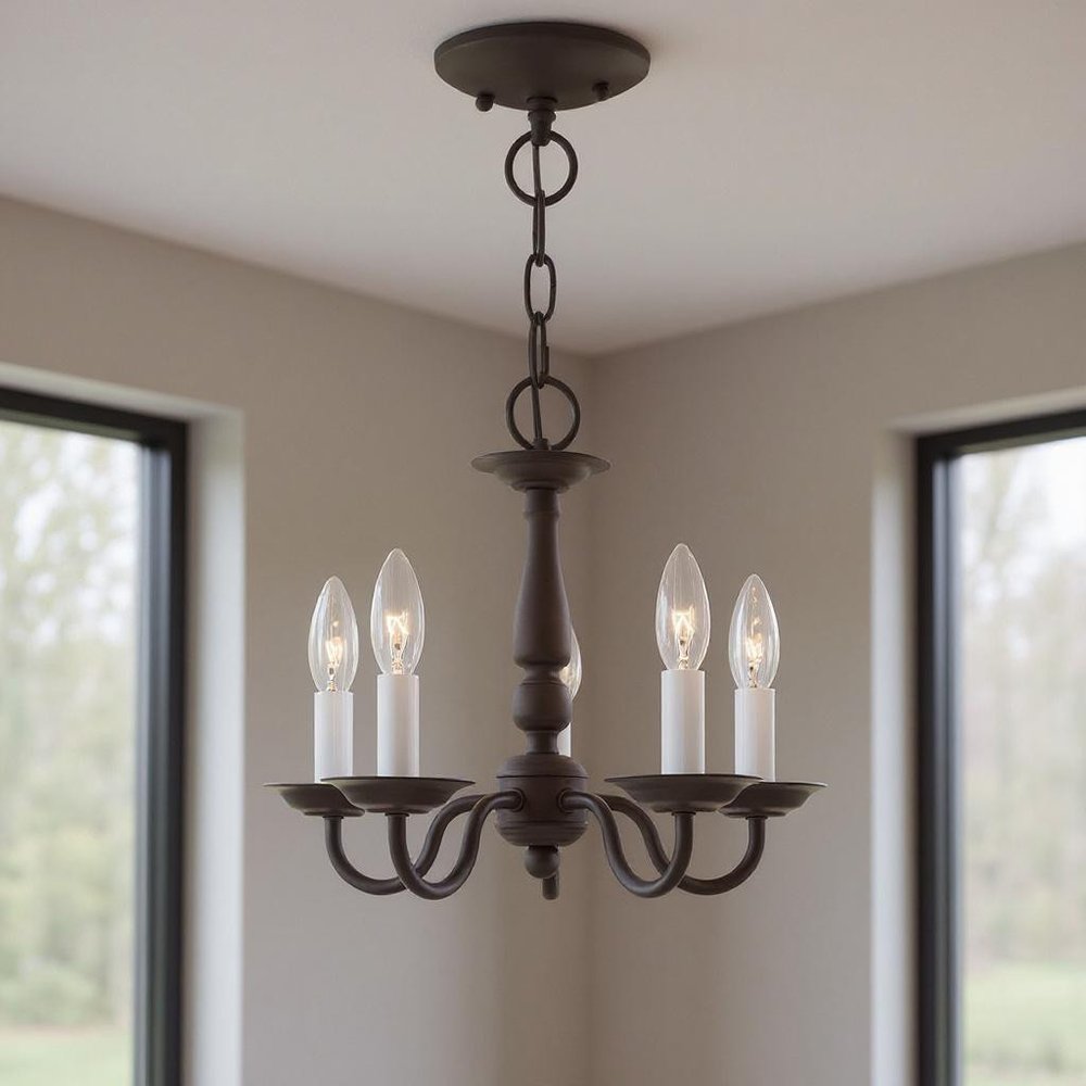Bronze Five Light Metal Dimmable Chandelier With Shades